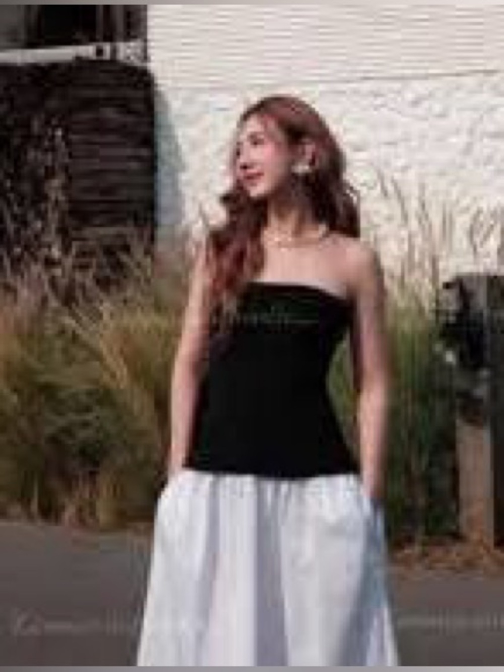 zara strapless poplin white and black dress Sz M - Picture 2 of 10